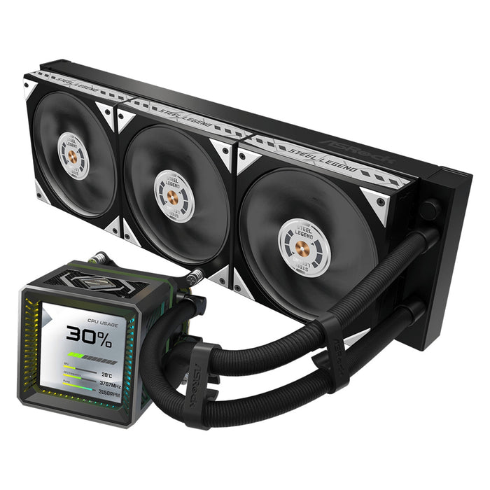 ASRock Steel Legend Dark 360 LCD AIO Liquid CPU Cooler