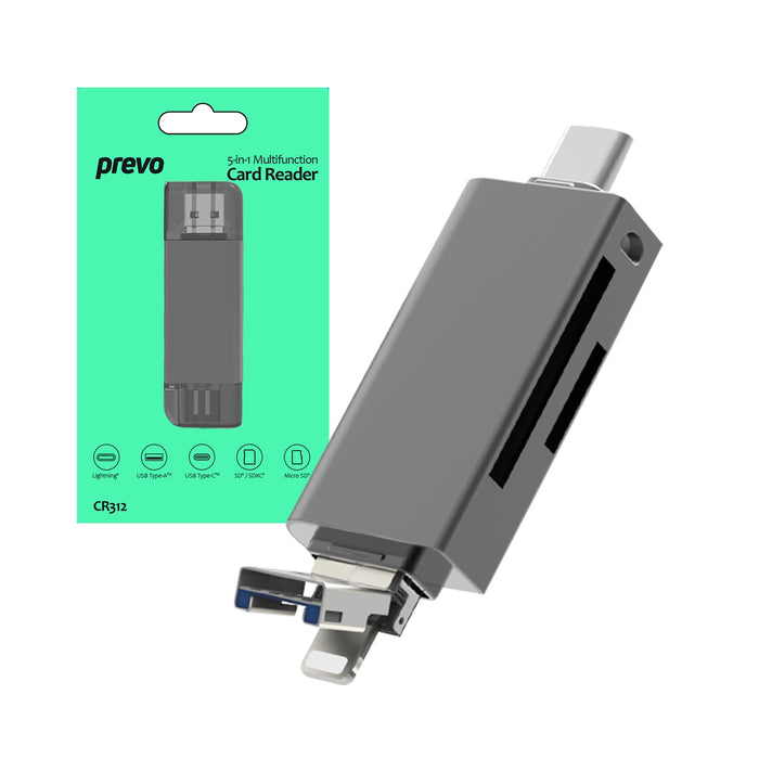 Prevo CR312 USB 2.0, USB-C & Lightning Card Reader